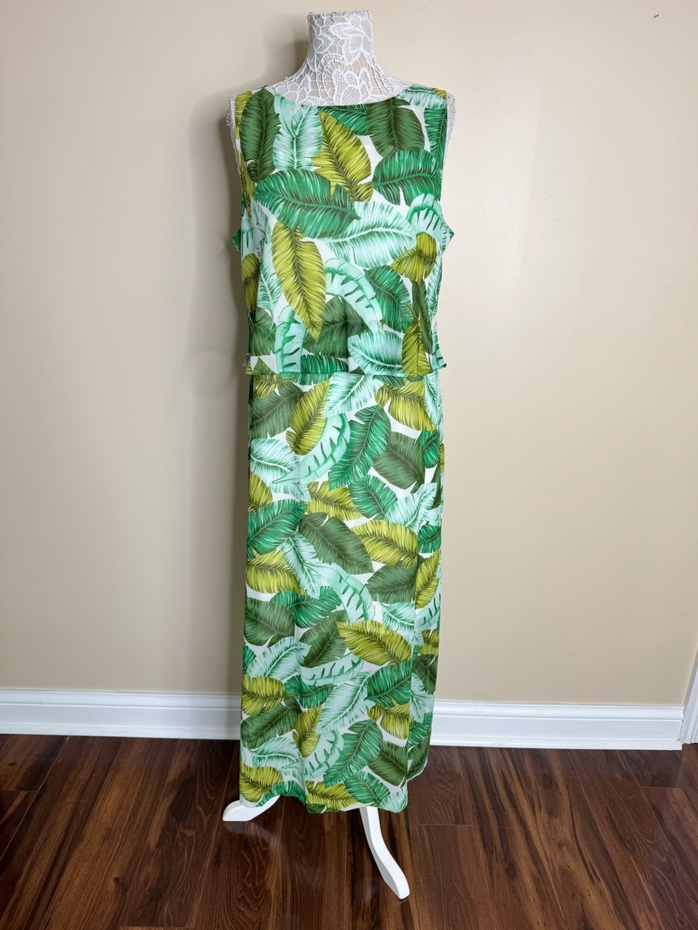 J Jill Size Green Palm Leaf Novelty Sleeveless Pullover Midi Dress Large NWT